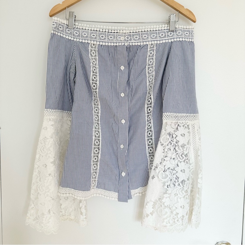 Limited Edition Handmade Striped Off the Shoulder Blouse with Lace Details